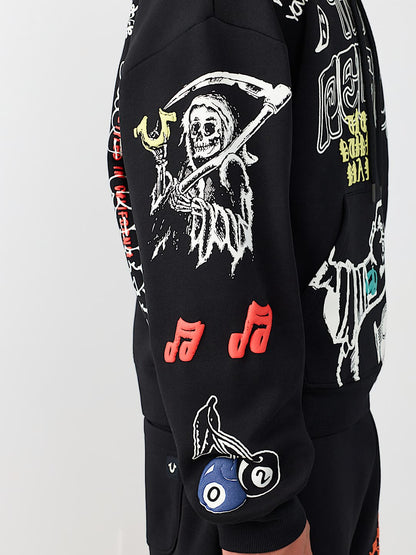 sketched logo boxy hoodie