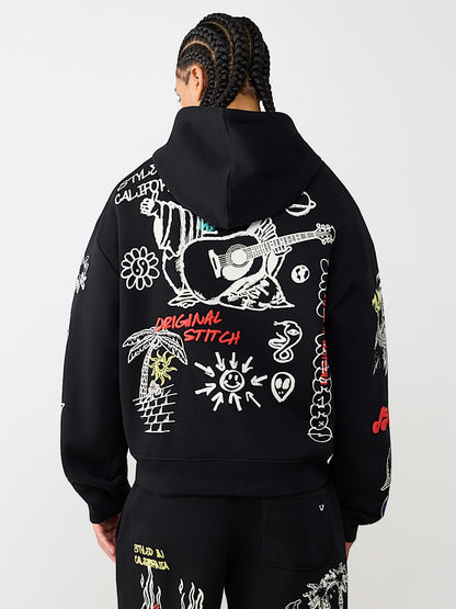 sketched logo boxy hoodie