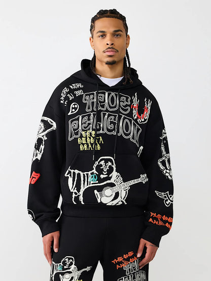 sketched logo boxy hoodie