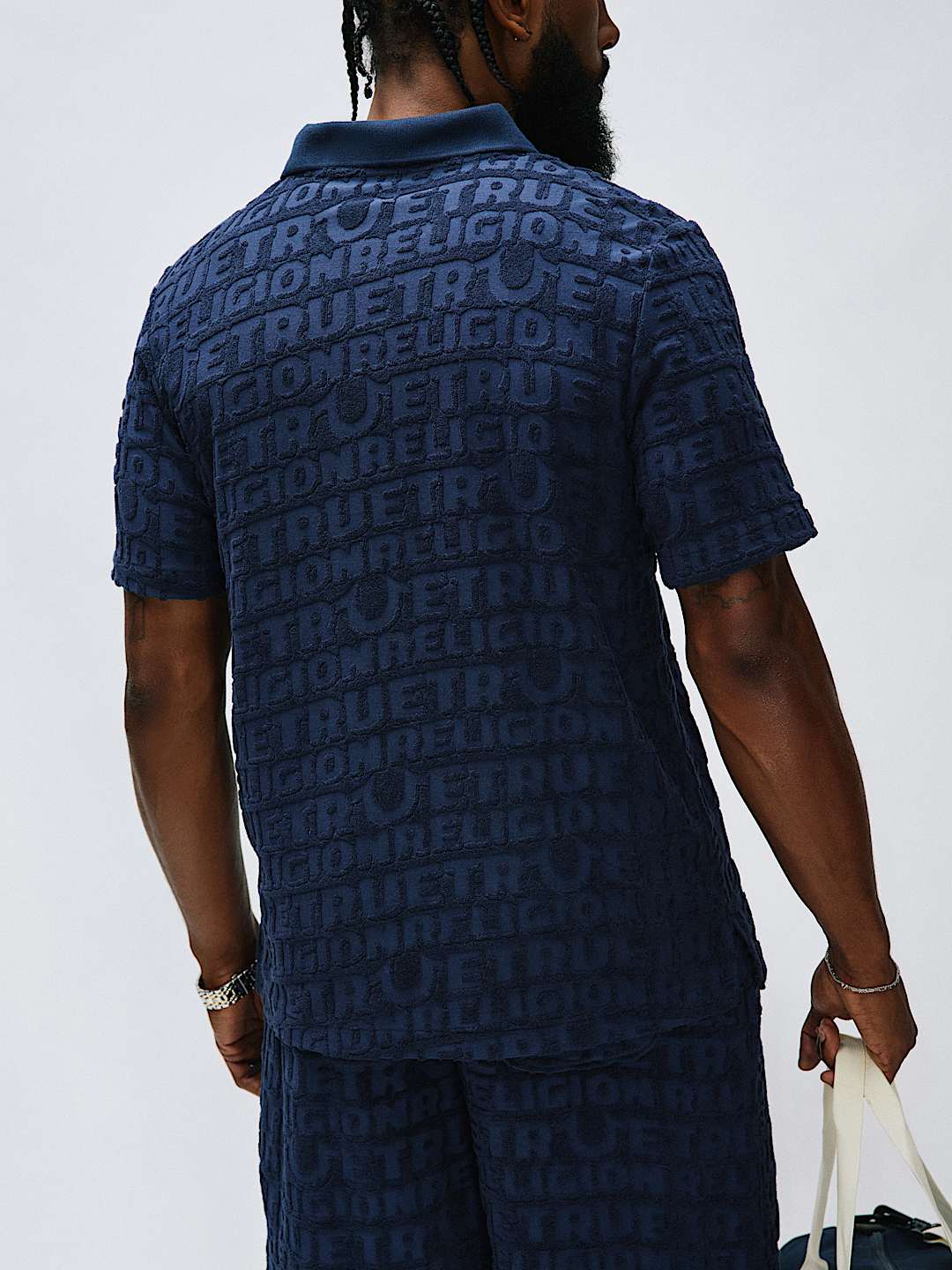 polo logo terry knit zip polo shirt