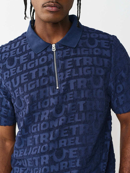 polo logo terry knit zip polo shirt