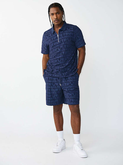 polo logo terry knit zip polo shirt