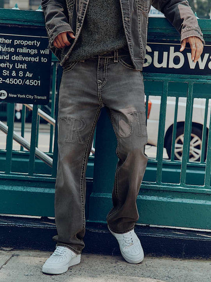 pantalon bobby embossed super t flap baggy jean